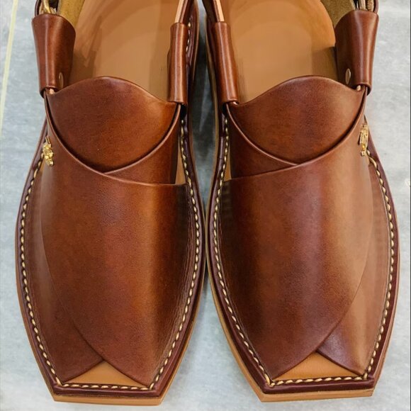 Dark Brown Leather Peshawari Chappal, Traditional Unique Style Comfortable - Picture 13 of 14